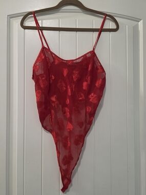 VTG Seductive Wear by Cinema Etoile Sheer Red Unlined Thong Teddy